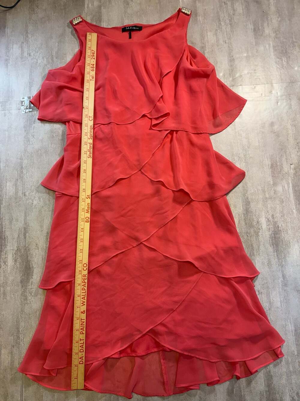 S.L. Fashions Coral Sleeveless Tiered Ruffle Dress - Picture 2 of 5